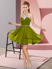  Olive Green Prom Dress Prom and Party with Beading Halter Top Sleeveless Zipper
