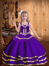 Custom Fit Sleeveless Lace Up Floor Length Embroidery and Ruffled Layers Kids Formal Wear
