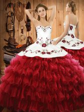  Sweetheart Sleeveless Lace Up Ball Gown Prom Dress Wine Red Organza