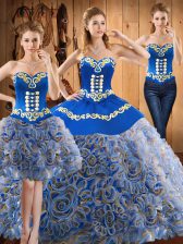 Fantastic Embroidery Quinceanera Gowns Multi-color Lace Up Sleeveless With Train Sweep Train