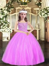  Ball Gowns Pageant Gowns For Girls Lilac Straps Tulle Sleeveless Floor Length Lace Up