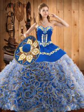 Decent Satin and Fabric With Rolling Flowers Sleeveless With Train 15 Quinceanera Dress Sweep Train and Embroidery