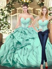  Ball Gowns Quinceanera Dresses Apple Green Sweetheart Organza Sleeveless Floor Length Lace Up