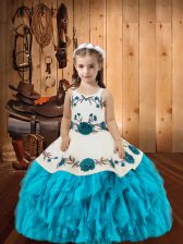  Organza Sleeveless Floor Length Little Girls Pageant Dress Wholesale and Embroidery and Ruffles