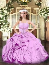 Lilac Sleeveless Organza Lace Up Little Girls Pageant Dress Wholesale for Party and Quinceanera