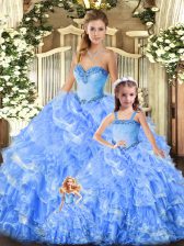  Beading and Ruffles Quinceanera Gowns Baby Blue Lace Up Sleeveless Floor Length