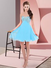 Charming Beading Prom Party Dress Aqua Blue Lace Up Sleeveless Mini Length