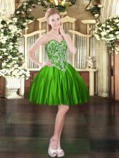 Super Green Ball Gowns Beading Prom Gown Lace Up Satin Sleeveless Mini Length