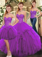  Purple Sleeveless Ruffles Floor Length Sweet 16 Dress
