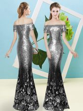  Floor Length Zipper Silver for Prom and Party with Sequins