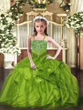 Most Popular Floor Length Ball Gowns Sleeveless Olive Green Little Girls Pageant Dress Lace Up