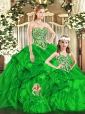  Green Ball Gowns Sweetheart Sleeveless Organza Floor Length Lace Up Beading and Ruffles Sweet 16 Quinceanera Dress