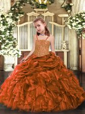 Latest Organza Straps Sleeveless Zipper Beading and Ruffles Pageant Dresses in Orange
