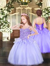 Inexpensive Appliques Little Girls Pageant Dress Lavender Lace Up Sleeveless Floor Length