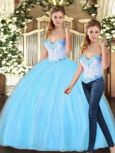 Suitable Baby Blue Sleeveless Tulle Lace Up Sweet 16 Quinceanera Dress for Military Ball and Sweet 16 and Quinceanera