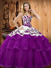  Purple Lace Up Sweet 16 Dresses Embroidery and Ruffles Sleeveless Floor Length