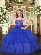 Trendy Sleeveless Lace Up Floor Length Beading and Ruffled Layers Little Girls Pageant Gowns