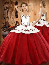  Wine Red Sweet 16 Quinceanera Dress Military Ball and Sweet 16 and Quinceanera with Embroidery Halter Top Sleeveless Lace Up