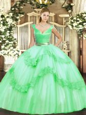  Floor Length Ball Gowns Sleeveless Apple Green 15th Birthday Dress Zipper