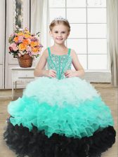  Multi-color Straps Lace Up Beading and Ruffles Little Girl Pageant Dress Sleeveless