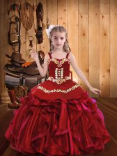 Stylish Red Sleeveless Embroidery and Ruffles Pageant Dress Toddler