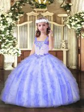  Lavender Sleeveless Organza Lace Up Pageant Dress for Party and Quinceanera