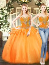 Delicate Orange Red Lace Up Vestidos de Quinceanera Beading and Ruffles Sleeveless Floor Length