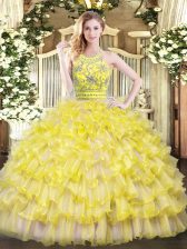  Halter Top Sleeveless Zipper Ball Gown Prom Dress Yellow Green Tulle