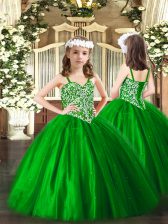 Excellent Green Tulle Lace Up Straps Sleeveless Floor Length Pageant Dress Beading
