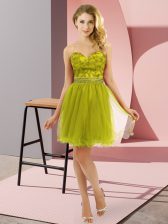 Exquisite Olive Green Tulle Zipper Sweetheart Sleeveless Mini Length Homecoming Dress Beading