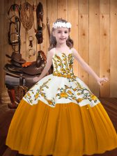 New Arrival Gold Pageant Dress for Teens Sweet 16 and Quinceanera with Embroidery Straps Sleeveless Lace Up
