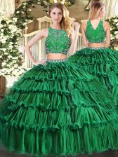  Sleeveless Zipper Floor Length Beading and Appliques and Ruffled Layers Quinceanera Gown