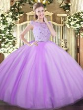 Suitable Floor Length Zipper Sweet 16 Dress Lavender for Military Ball and Sweet 16 and Quinceanera with Beading