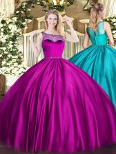  Scoop Sleeveless Sweet 16 Dress Floor Length Beading Fuchsia Satin