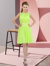  Yellow Green Empire Chiffon Scoop Sleeveless Sequins Knee Length Zipper Dama Dress for Quinceanera