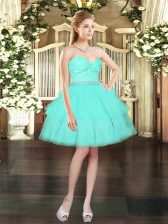 Trendy Sweetheart Sleeveless Lace Up Dress for Prom Aqua Blue Tulle