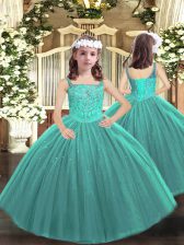 Great Teal Sleeveless Beading Floor Length Pageant Dress for Teens