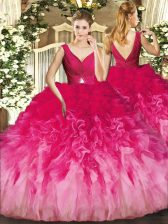  Ball Gowns Sweet 16 Dresses Multi-color V-neck Tulle Sleeveless Floor Length Backless