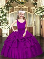  Sleeveless Zipper Floor Length Beading Little Girl Pageant Dress