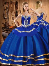  Ball Gowns Ball Gown Prom Dress Blue Sweetheart Organza Sleeveless Floor Length Lace Up