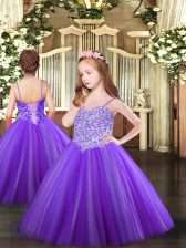  Floor Length Lace Up Pageant Gowns For Girls Lavender for Party and Quinceanera with Appliques
