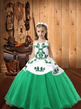  Turquoise Ball Gowns Embroidery Child Pageant Dress Lace Up Organza Sleeveless Floor Length