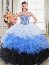  Multi-color Sweetheart Neckline Beading and Ruching Sweet 16 Dress Sleeveless Lace Up
