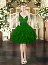  Dark Green Lace Up V-neck Beading and Ruffles Prom Dress Organza Sleeveless