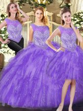  Scoop Sleeveless Lace Up Ball Gown Prom Dress Eggplant Purple Organza