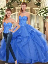  Ball Gowns Quinceanera Dress Blue Sweetheart Organza Sleeveless Floor Length Lace Up