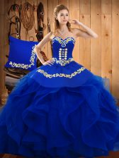  Blue Sleeveless Organza Lace Up Quinceanera Dresses for Military Ball and Sweet 16 and Quinceanera