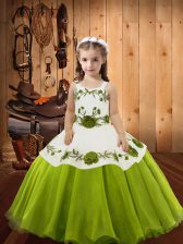  Embroidery Girls Pageant Dresses Olive Green Lace Up Sleeveless Floor Length