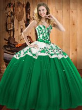 Traditional Satin and Tulle Sleeveless Floor Length Quinceanera Dresses and Embroidery