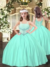Custom Designed Sleeveless Lace Up Floor Length Beading Glitz Pageant Dress